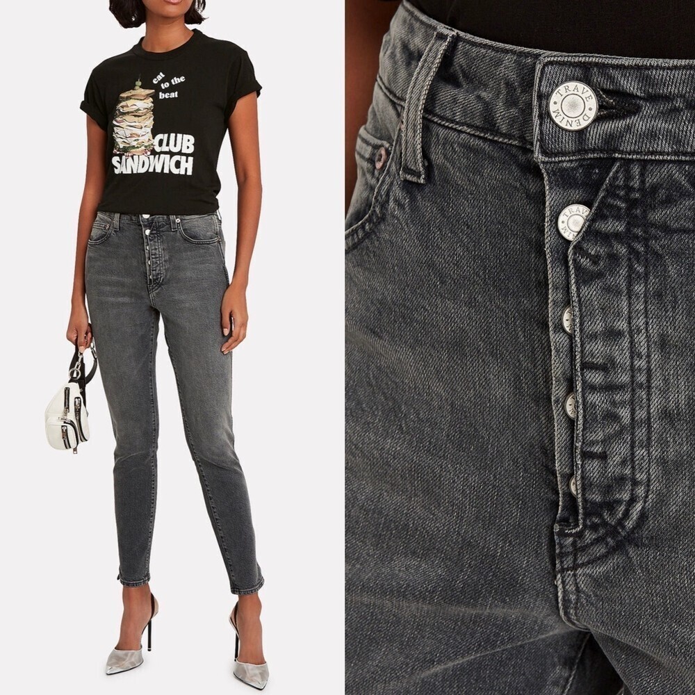 Trave Lawsom High Rise Slim Full Length Button Fly Jeans Shade of Gray Sz 26